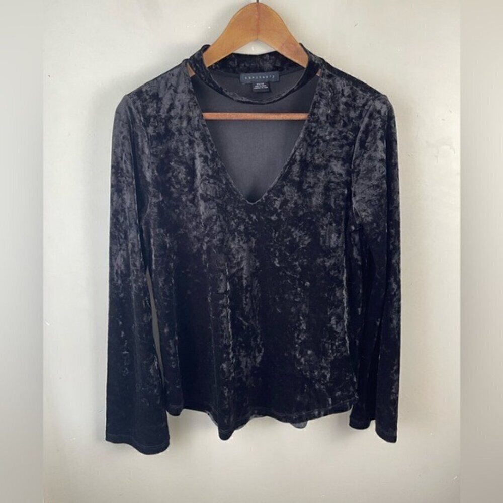 SANCTUARY Choker Neck Black Velvet Top Women’s XS goth grunge bell sleeve